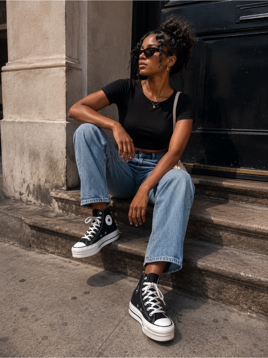 Converse Shoes - Converse Chuck Taylor All Star Platform sneakers in black canvas.